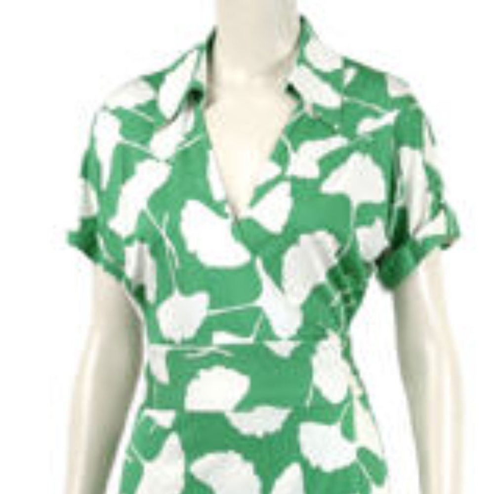 DVF Avara Dress - Green/White Leaf Print - Size 6